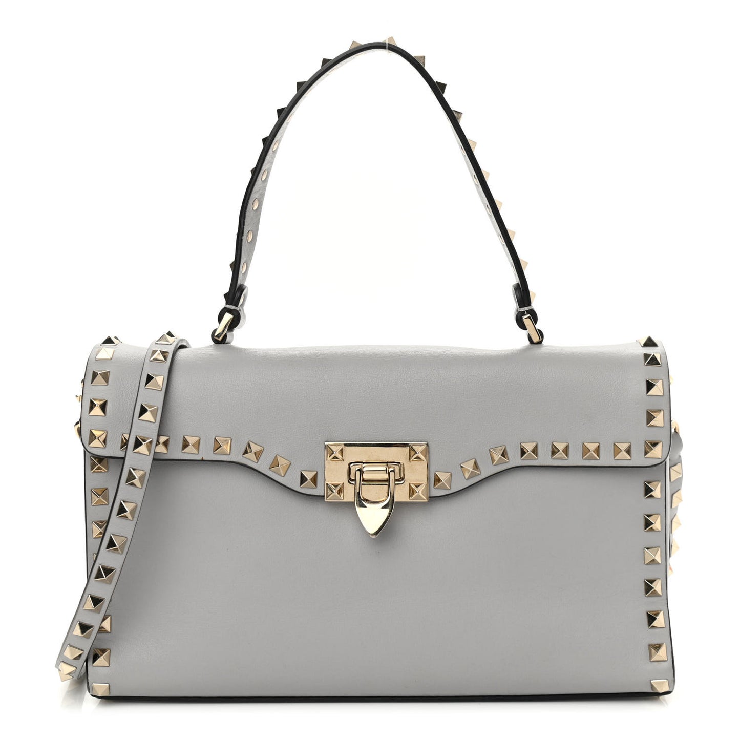 Vitello Rockstud Single Handle Flap Bag Pastel Grey