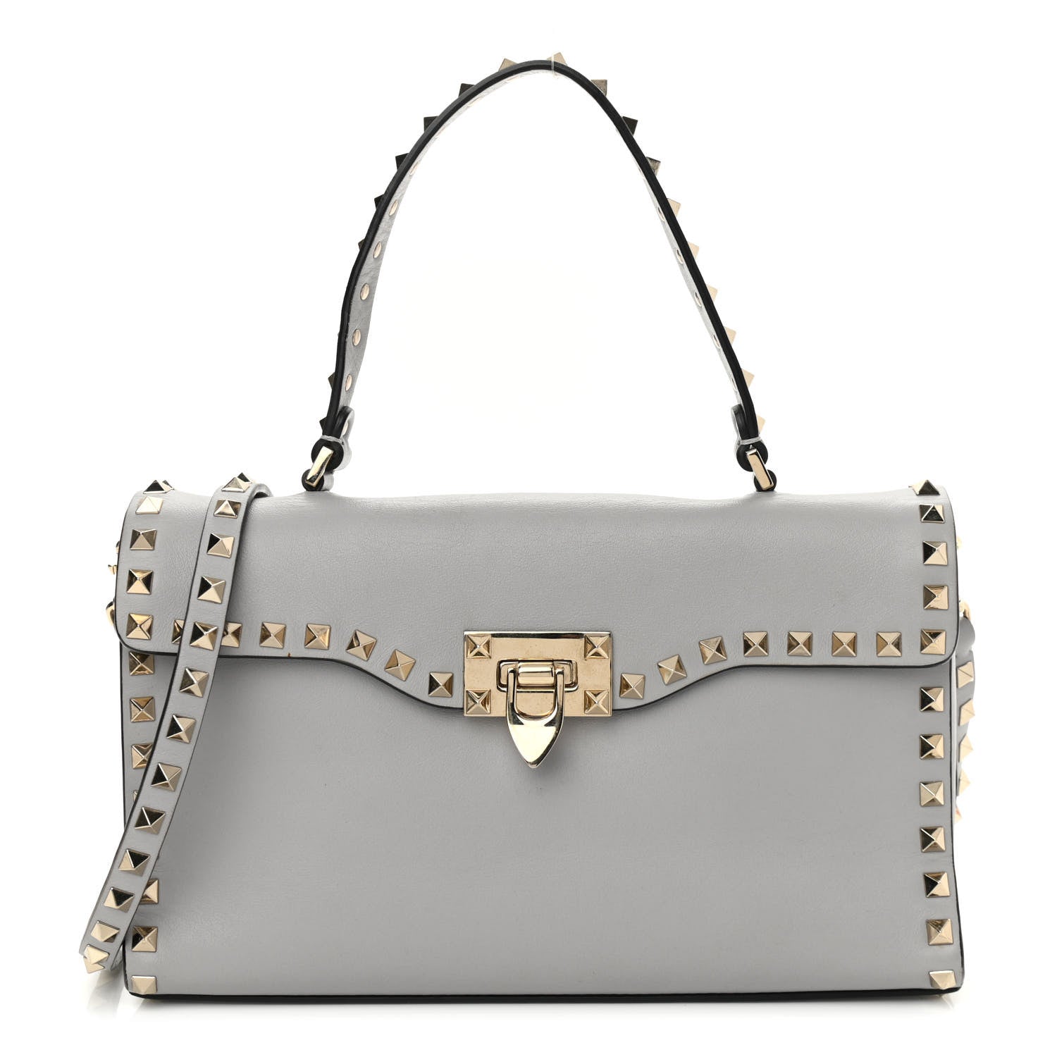 Valentino Garavani Vitello Rockstud Single Handle Flap Bag Pastel Grey 1 of 14