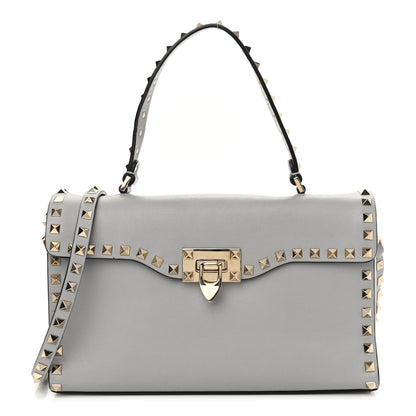 Valentino Garavani Vitello Rockstud Single Handle Flap Bag Pastel Grey 1 of 14