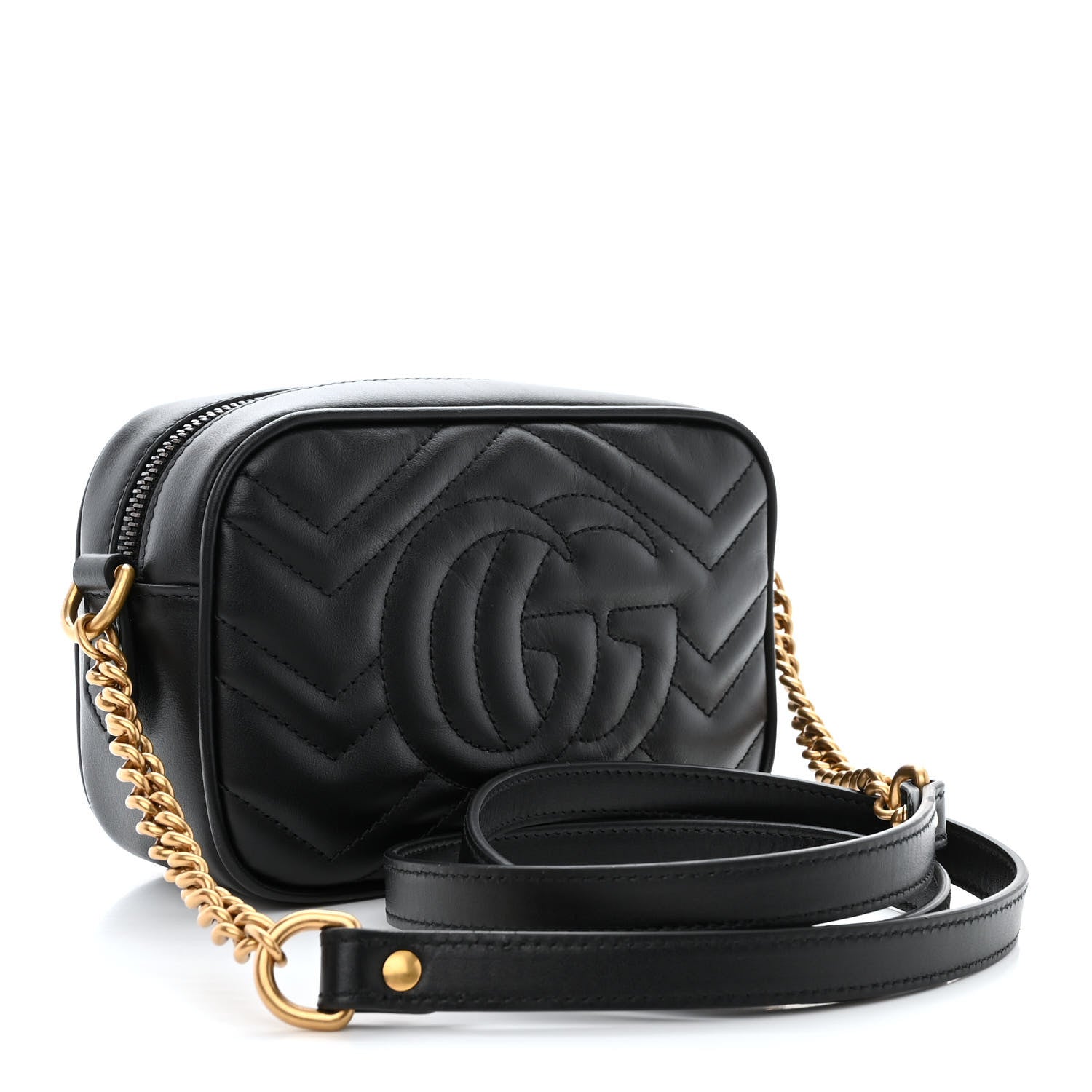 Gucci Calfskin Matelasse Mini GG Marmont Chain Shoulder Bag Black 3 of 10
