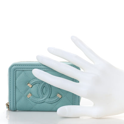 Chanel Caviar Quilted Filigree Coin Purse Light Blue 2 of 10