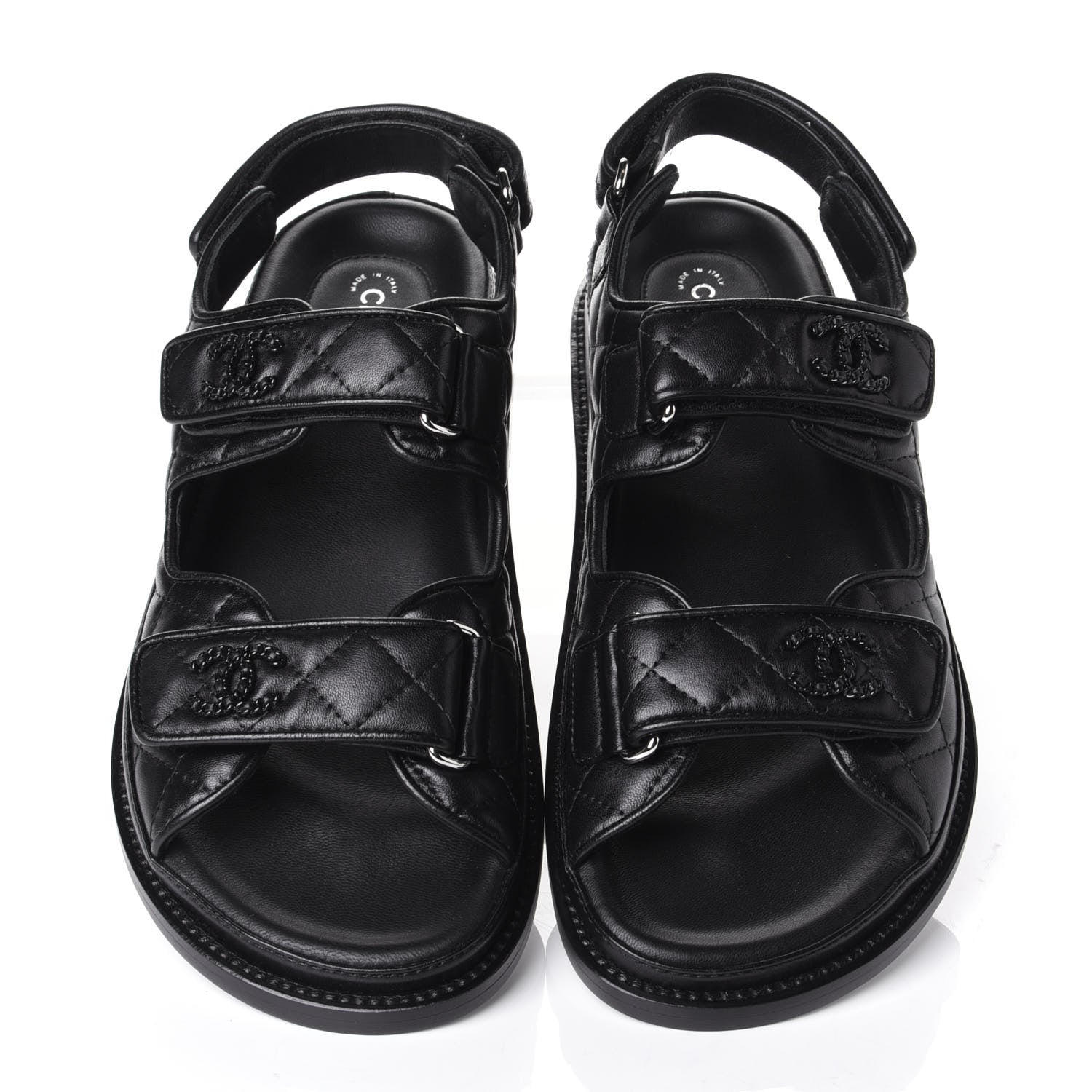 Chanel Lambskin Velcro Dad Sandals 37.5 Black 5 of 11