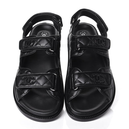 Chanel Lambskin Velcro Dad Sandals 37.5 Black 5 of 11