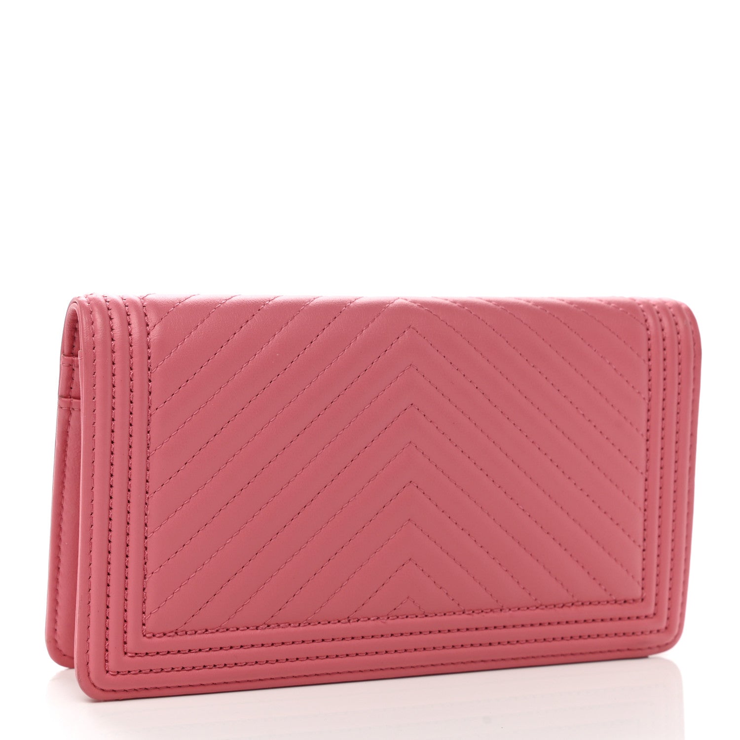 Chanel Calfskin Chevron Quilted Boy Yen Wallet Pink 3 of 9