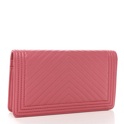 Chanel Calfskin Chevron Quilted Boy Yen Wallet Pink 3 of 9