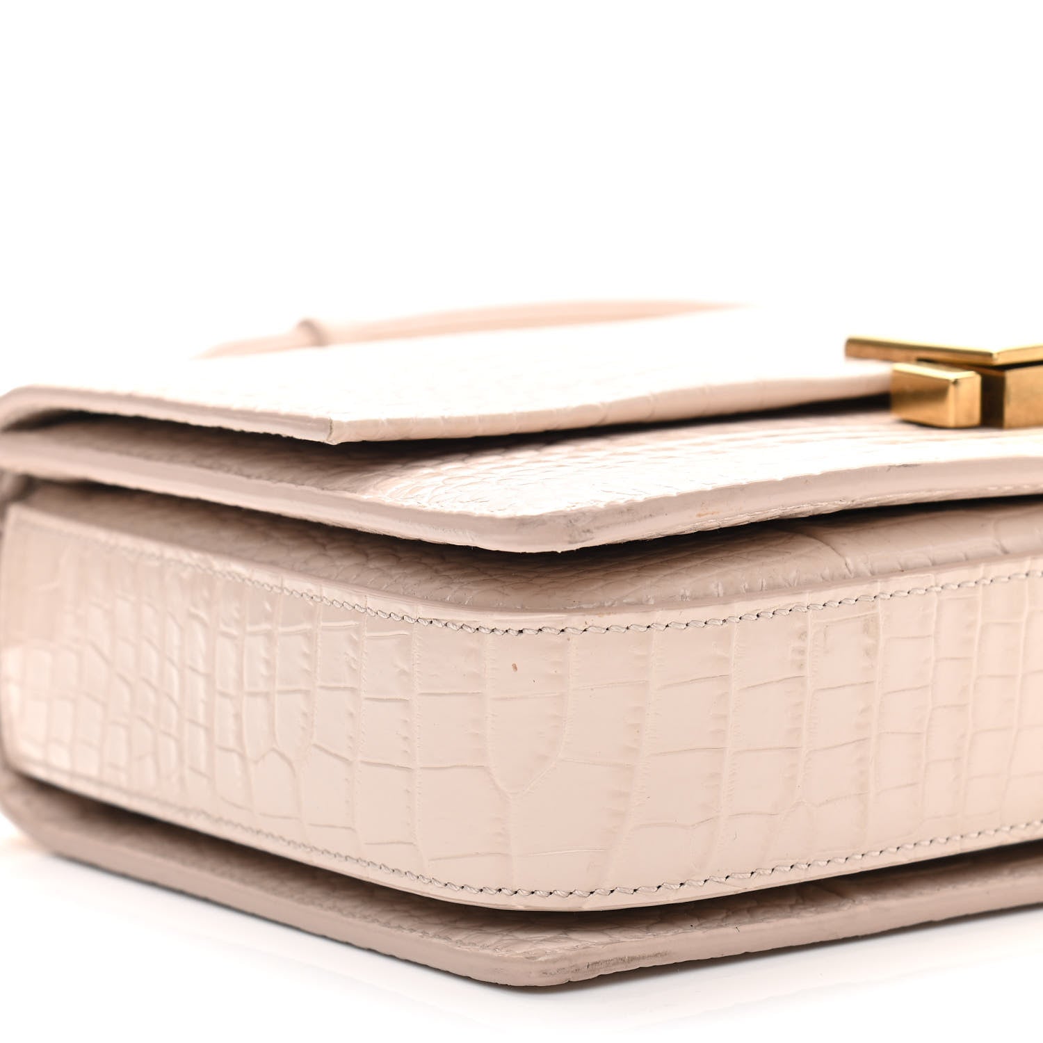 Saint Laurent Calfskin Crocodile Embossed Medium Bellechasse Satchel Powder Pink 8 of 11