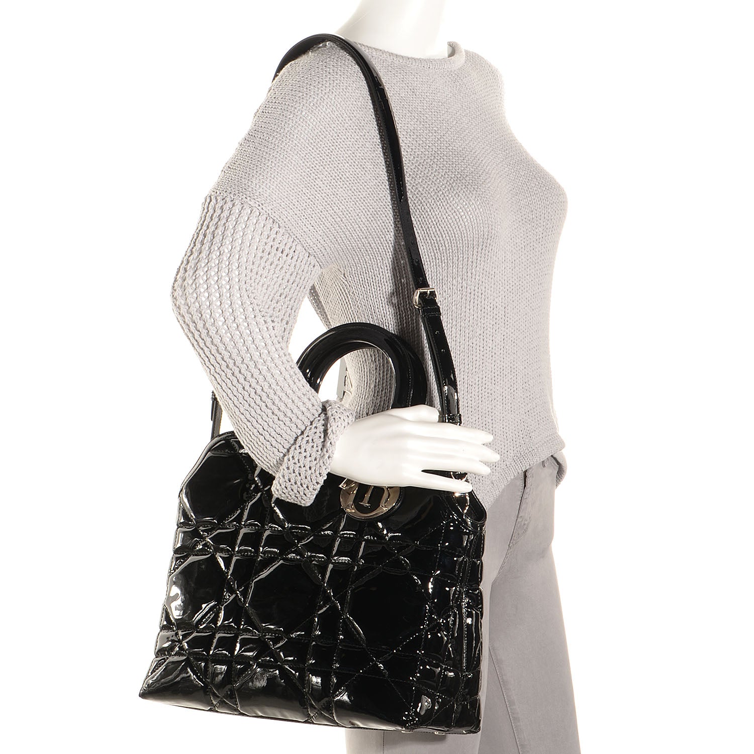 Christian Dior Patent Cannage Medium Granville Tote Black 2 of 13