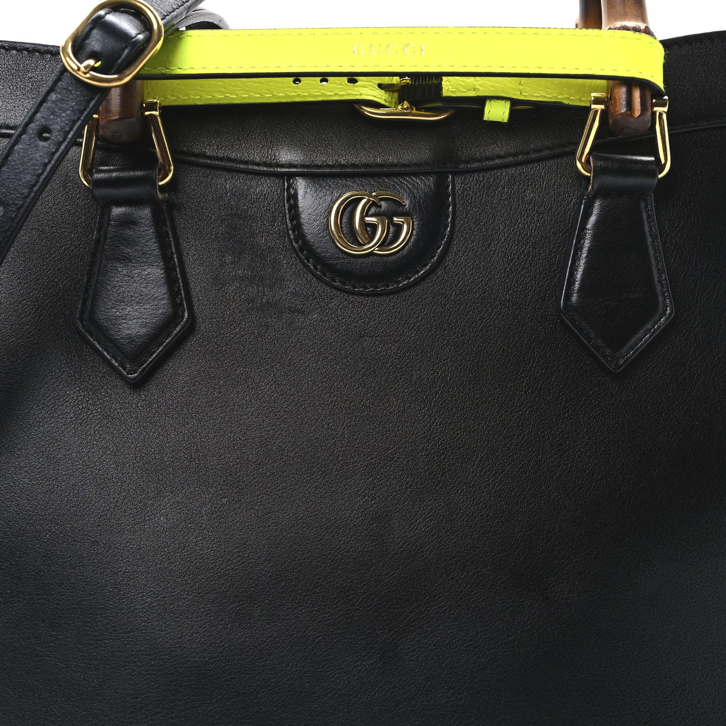 Calfskin Medium Diana Tote Bag Black Yellow Fluo