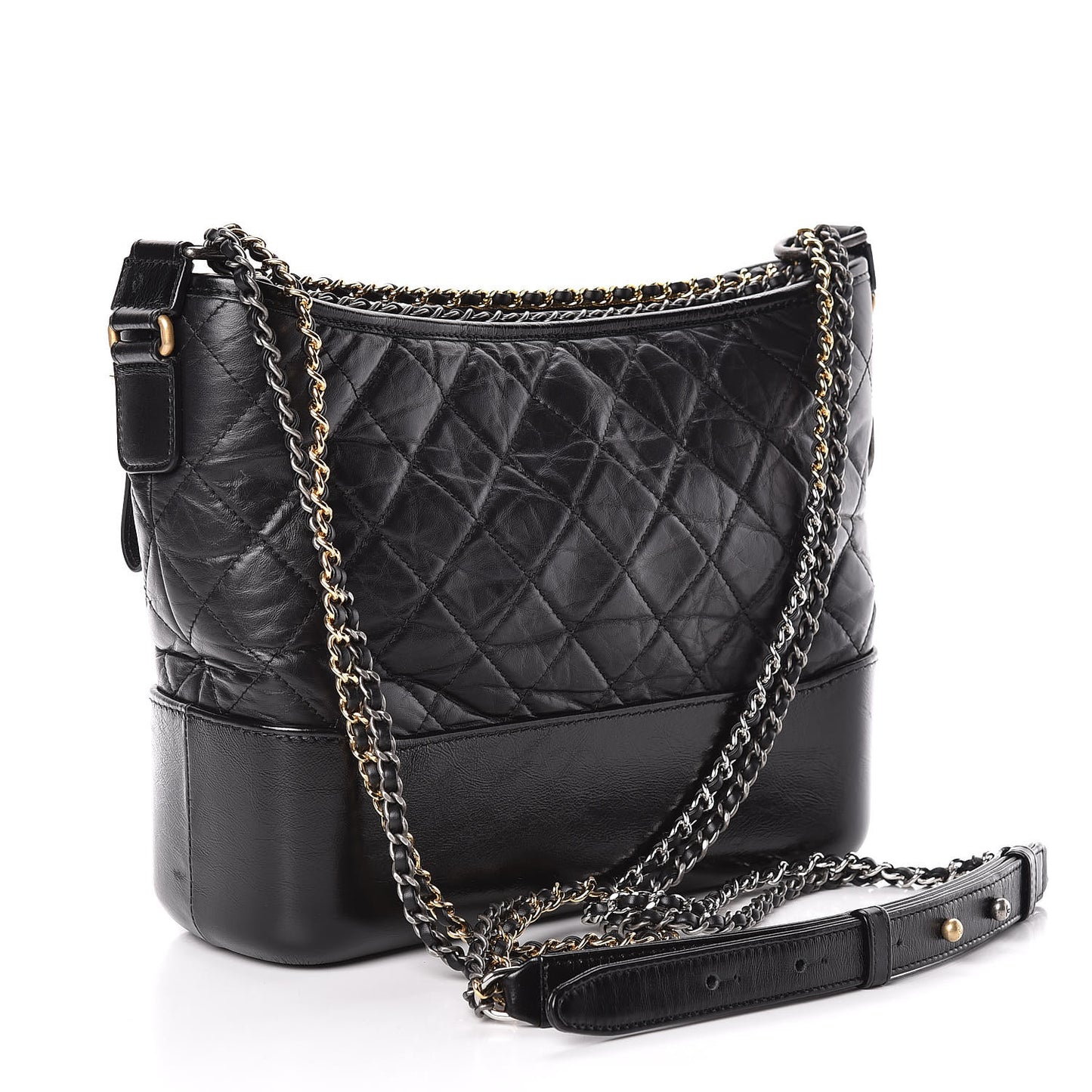 Aged Calfskin Quilted Medium Gabrielle Hobo Black