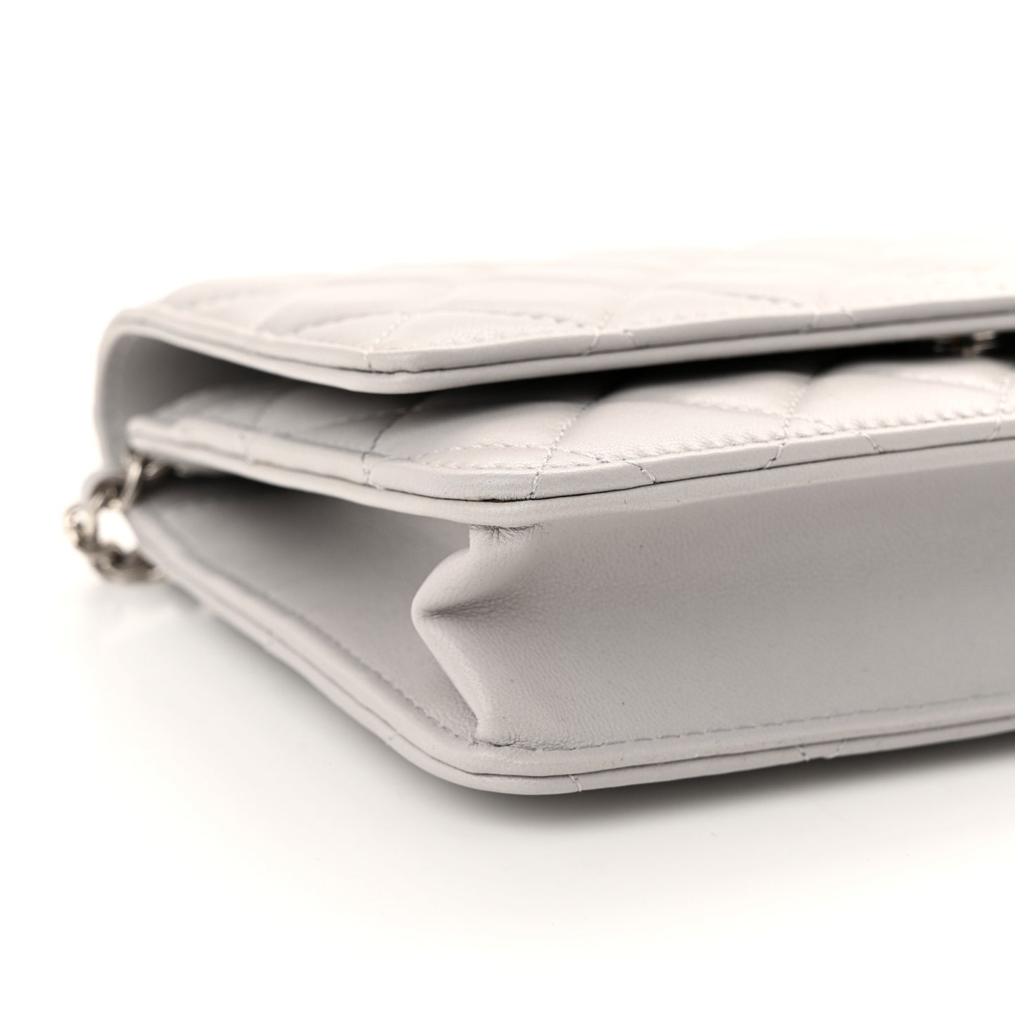 Lambskin Quilted Wallet On Chain WOC Grey