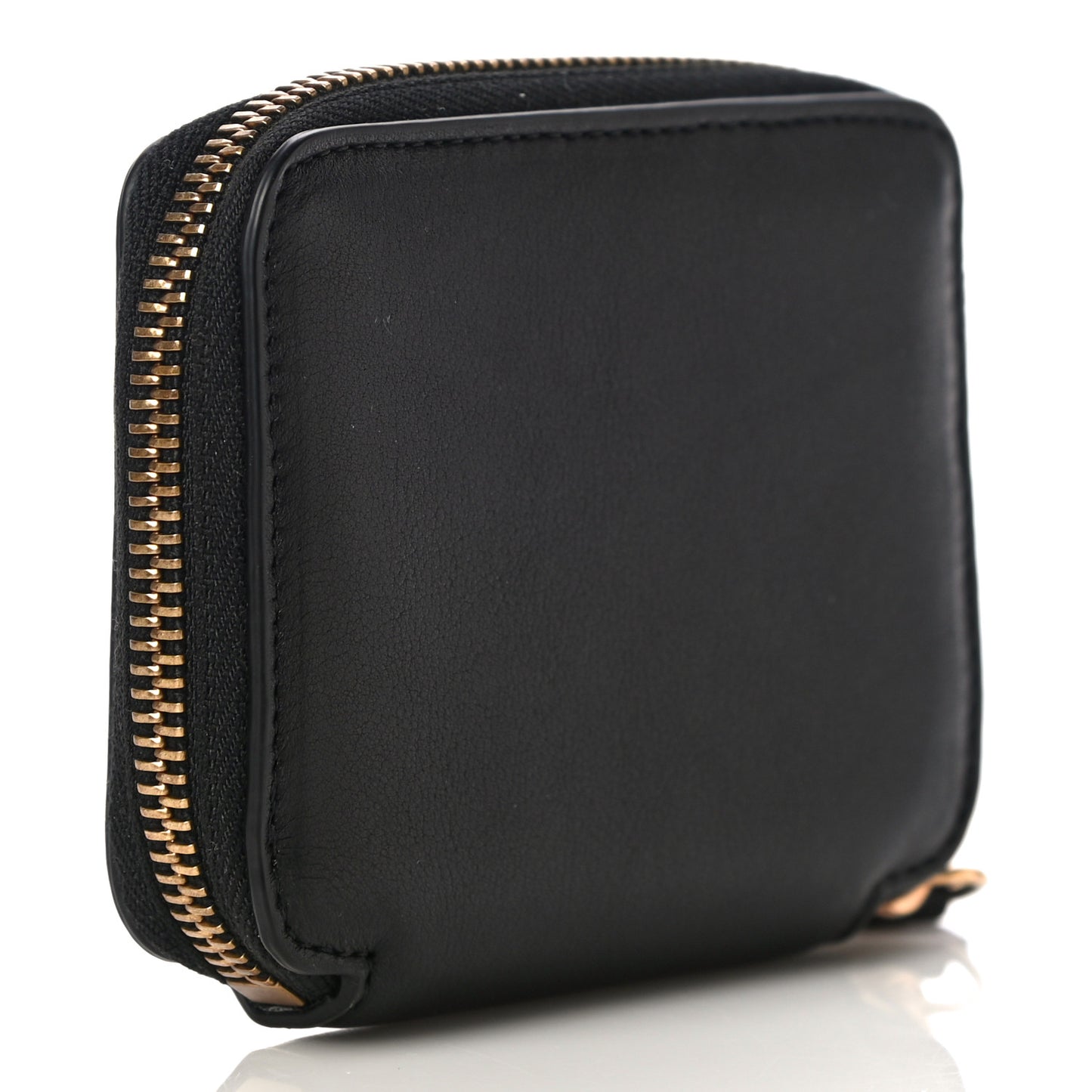 Calfskin Medusa Compact Zip Around Wallet Black