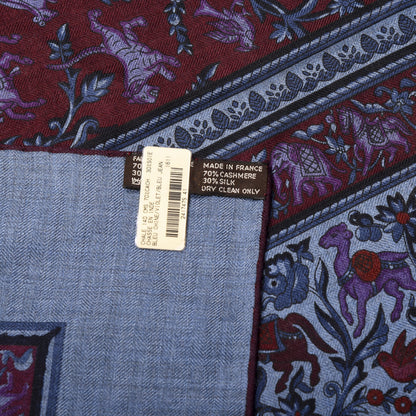 Hermes Cashmere Silk Chasse En Inde Shawl 140 Bleu Chine Violet Blue Jean 3 of 3