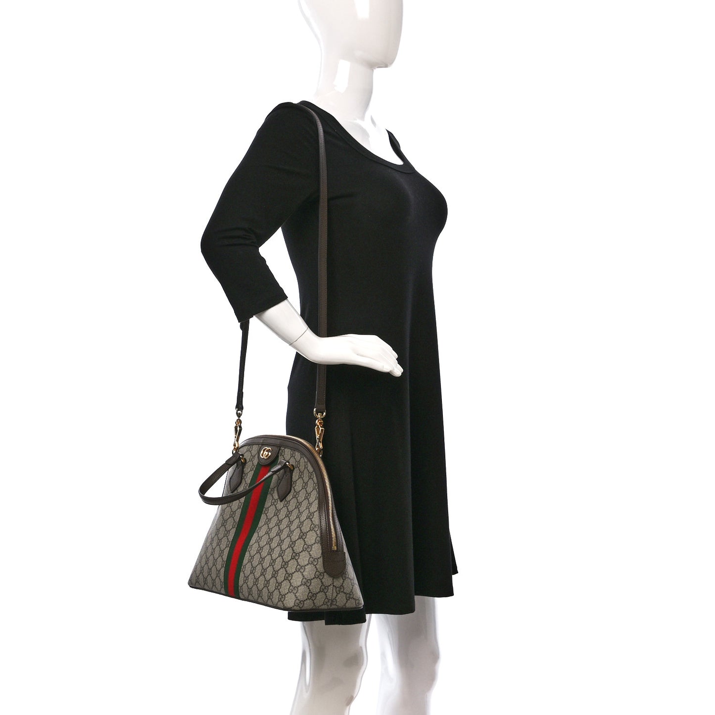 GG Supreme Monogram Web Medium Ophidia Top Handle Dome Bag Brown
