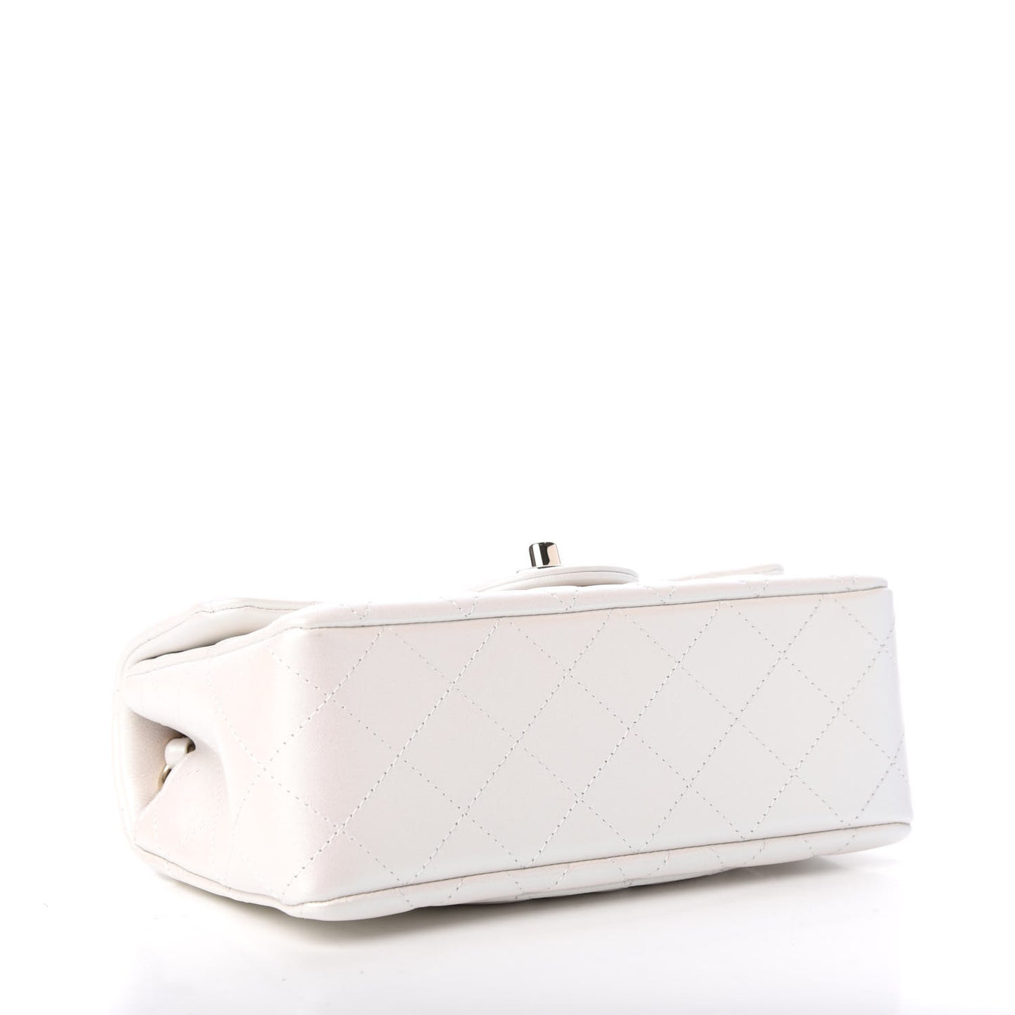 Iridescent Calfskin Quilted Mini Rectangular Flap White