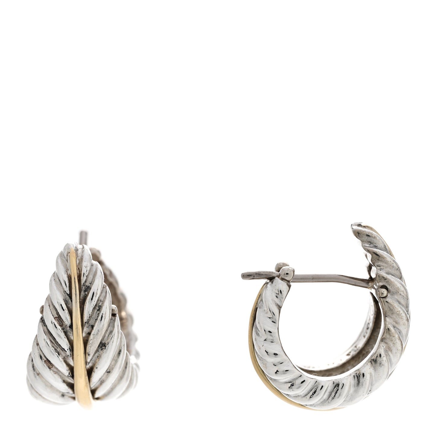 Sterling Silver 18K Yellow Gold Leaf Hoop Earrings