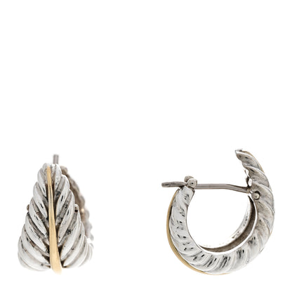 Tiffany Sterling Silver 18K Yellow Gold Leaf Hoop Earrings 1 of 7