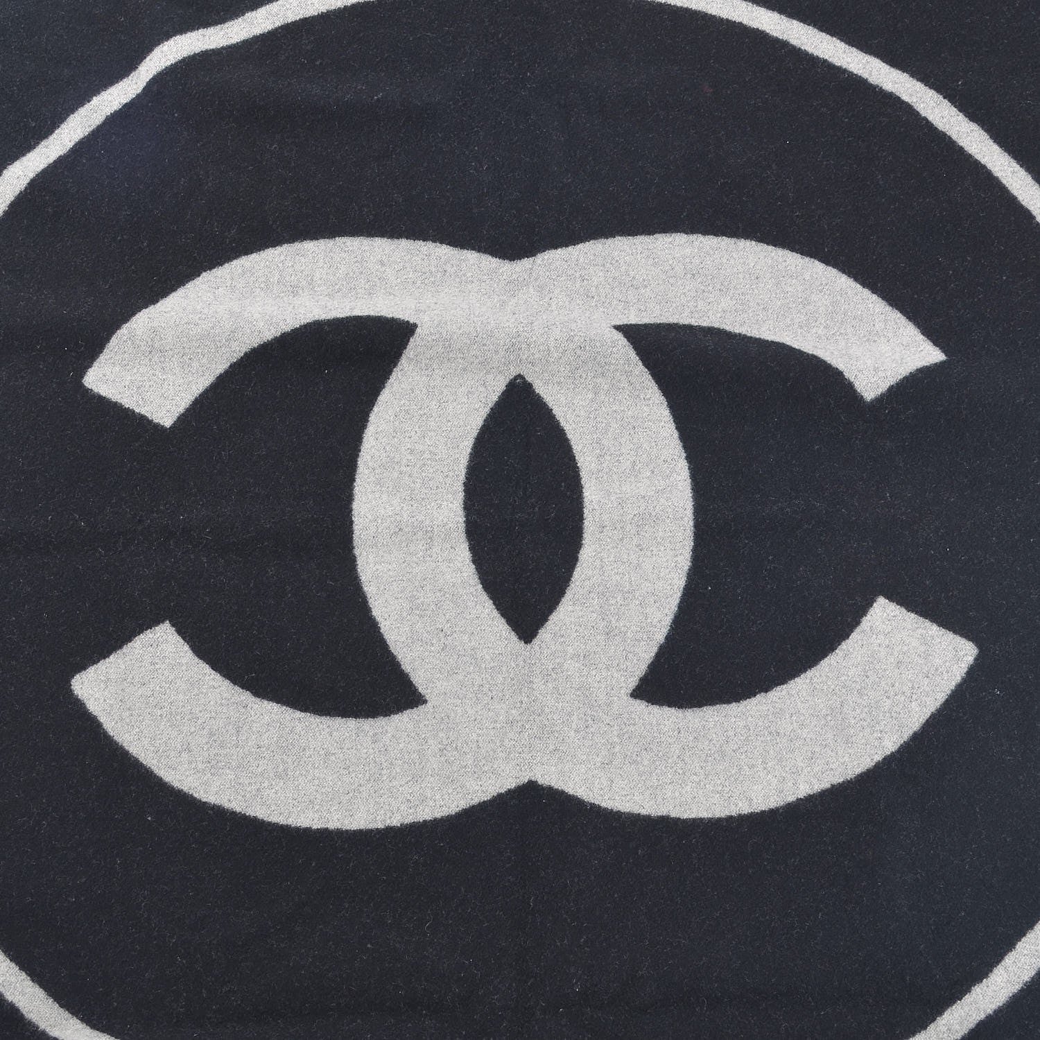 Chanel Merino Wool Cashmere CC Throw Blanket Black Grey 4 of 5
