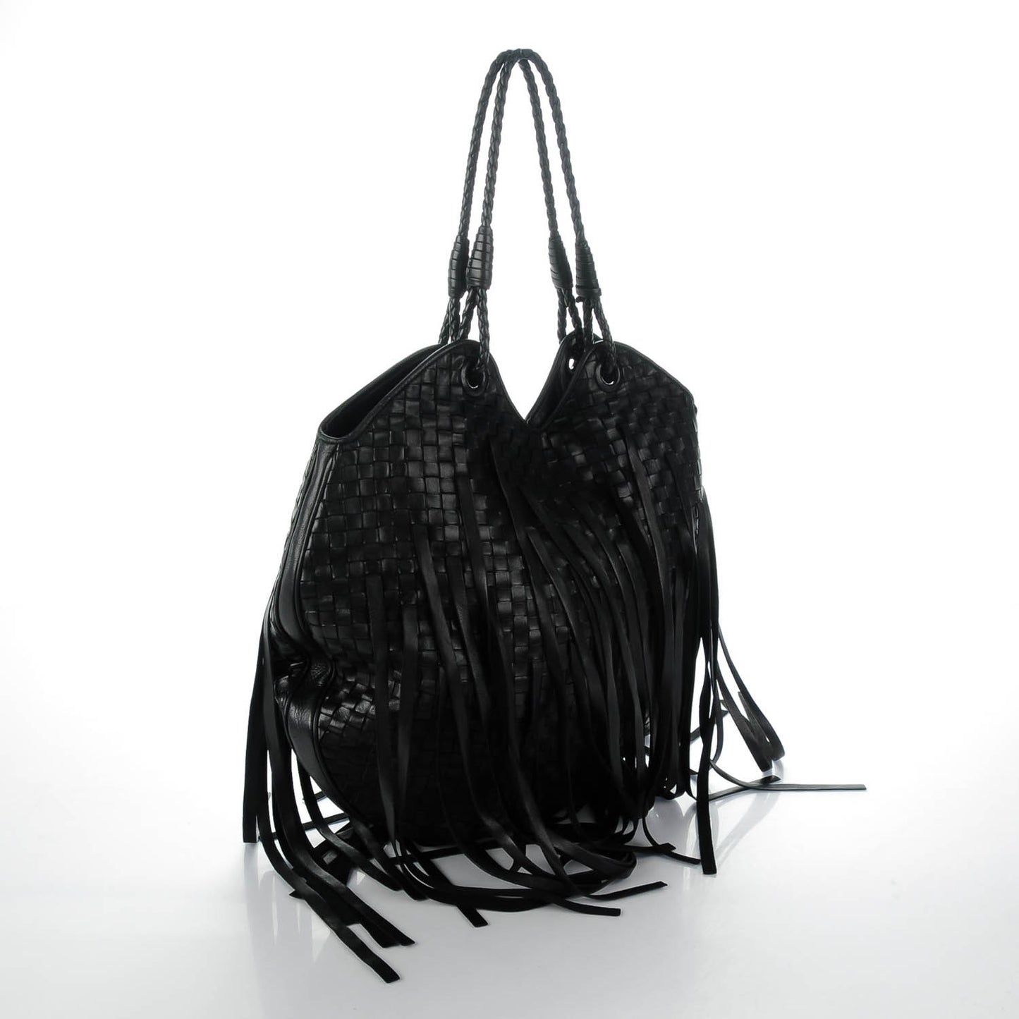 Vintage Nappa Intrecciato Fringe Hobo Nero Black