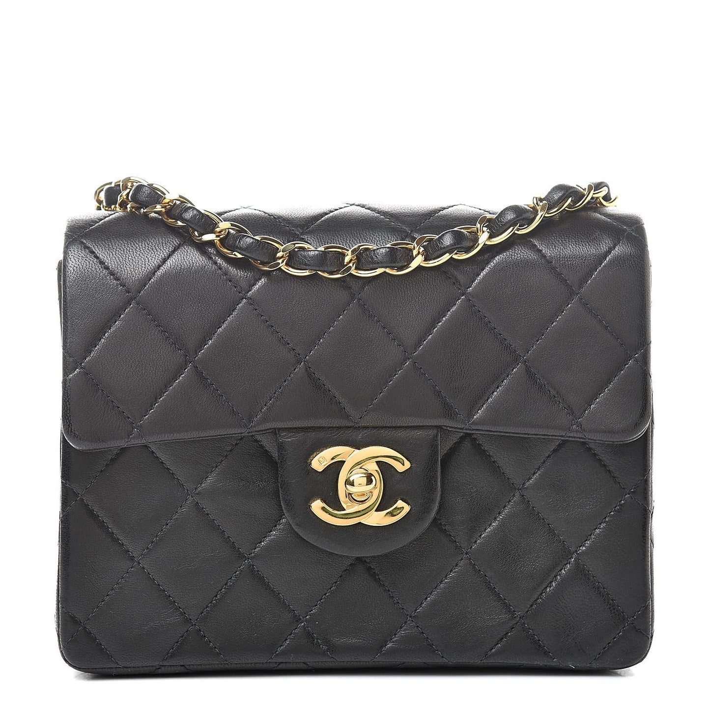 Lambskin Quilted Mini Square Flap Black