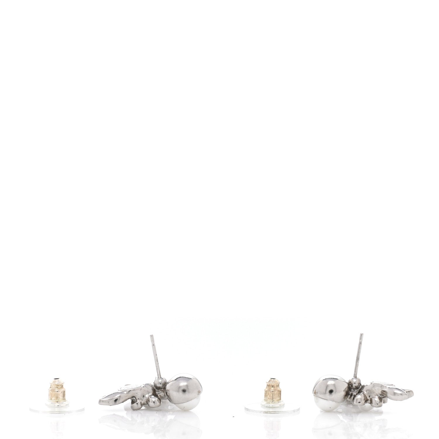 Chanel Crystal Pearl CC Leaf Earrings Silver 5 of 6