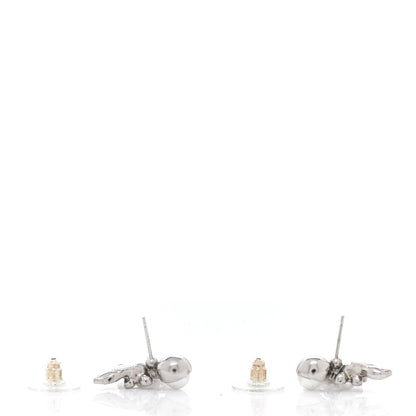 Chanel Crystal Pearl CC Leaf Earrings Silver 5 of 6