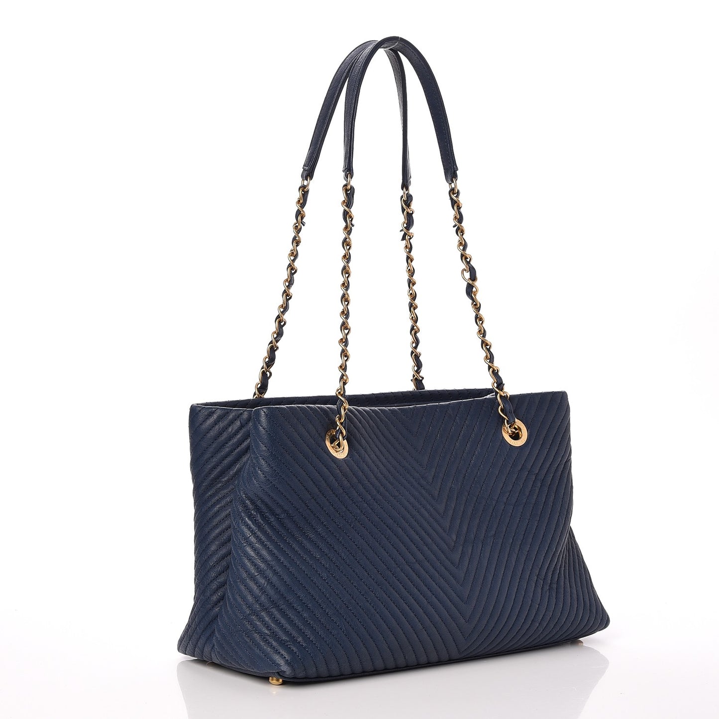 Wrinkled Lambskin Chevron Quilted Surpique Tote Navy Blue