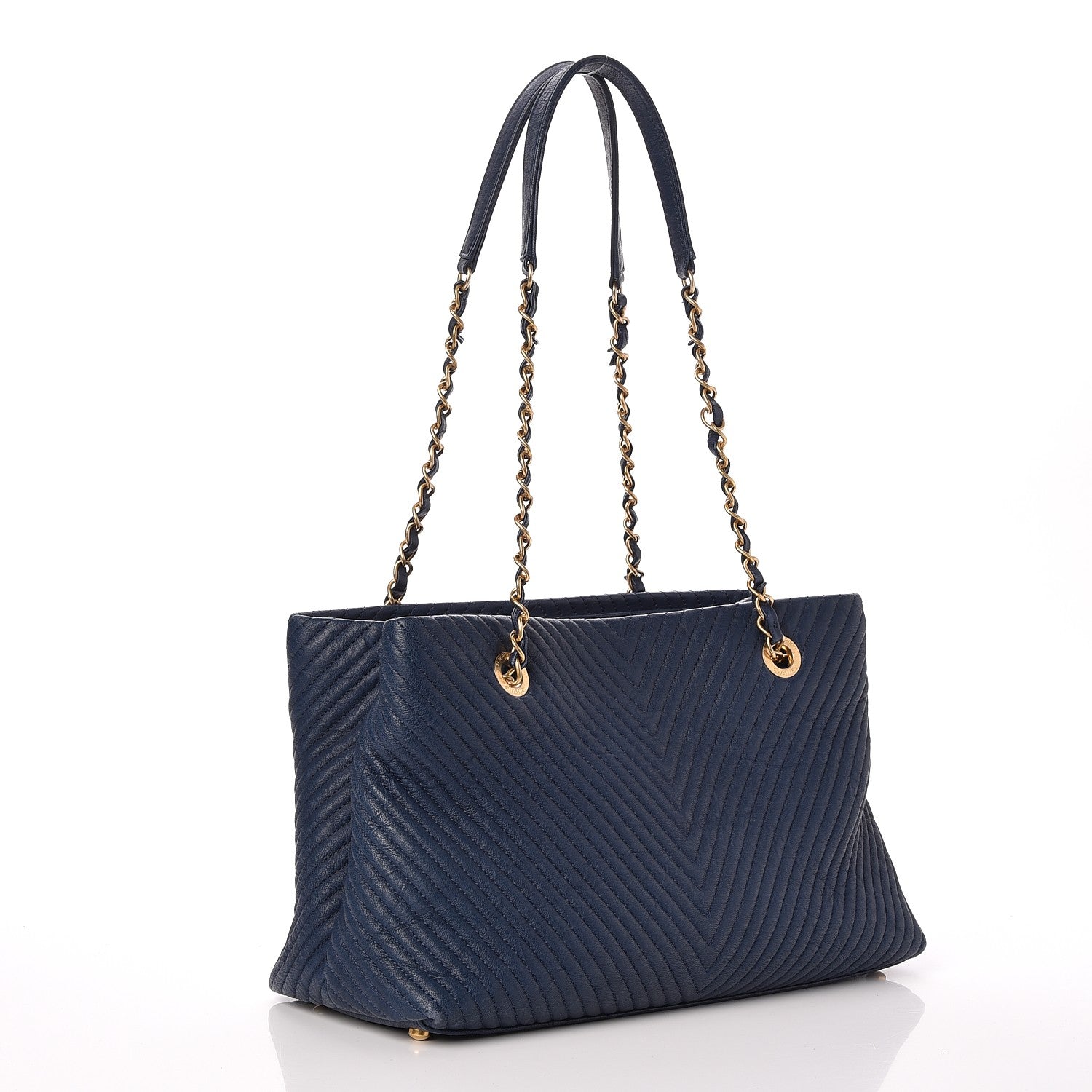 Chanel Wrinkled Lambskin Chevron Quilted Surpique Tote Navy Blue 3 of 7