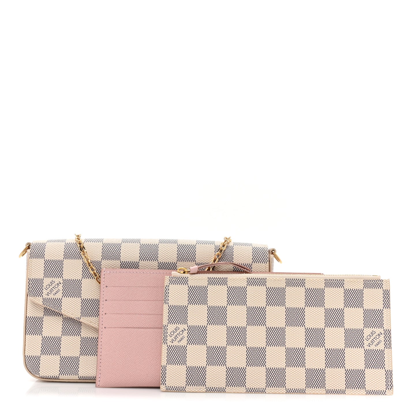 Damier Azur Pochette Felicie Chain Wallet Rose Ballerine