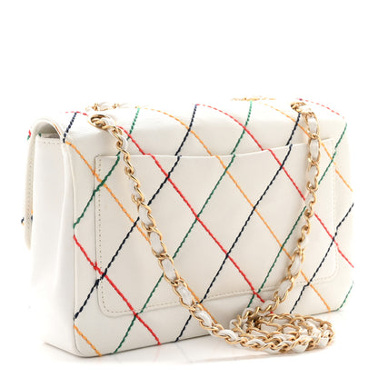 Chanel Calfskin Rainbow Stitched Medium Flap White Multicolor 3 of 11
