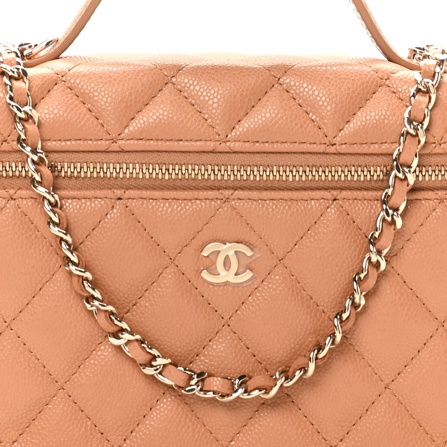 Caviar Quilted Top Handle Slim Vanity With Chain Brown