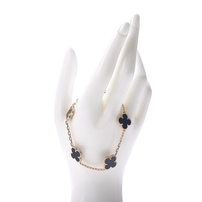 Van Cleef & Arpels 18K Yellow Gold Black Onyx 5 Motifs Vintage Alhambra Bracelet 2 of 5