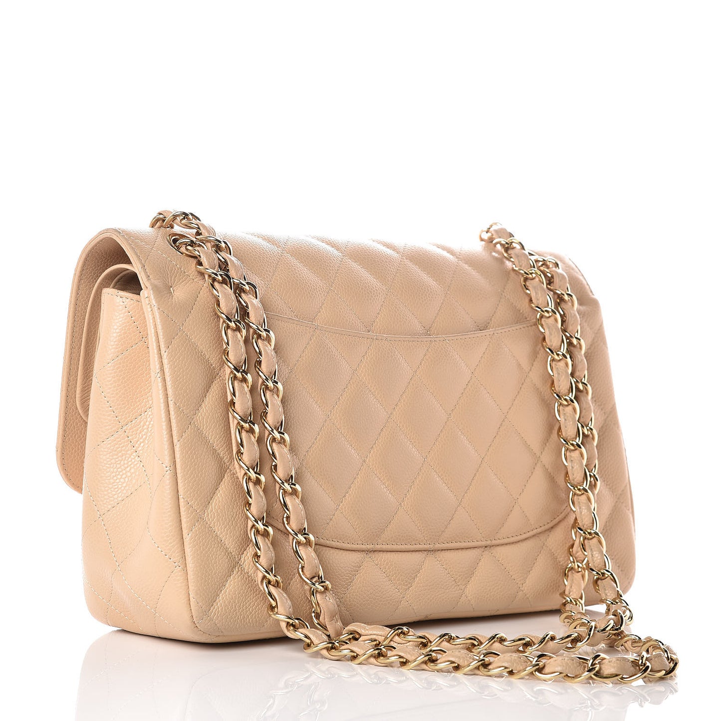 Caviar Quilted Jumbo Double Flap Beige Clair