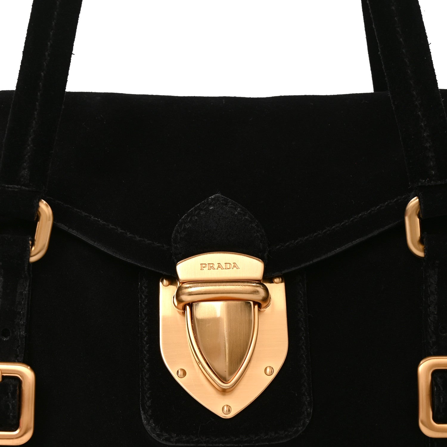 Prada Suede Easy Foldover Pushlock Satchel Black 7 of 9