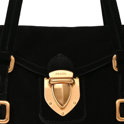 Prada Suede Easy Foldover Pushlock Satchel Black 7 of 9
