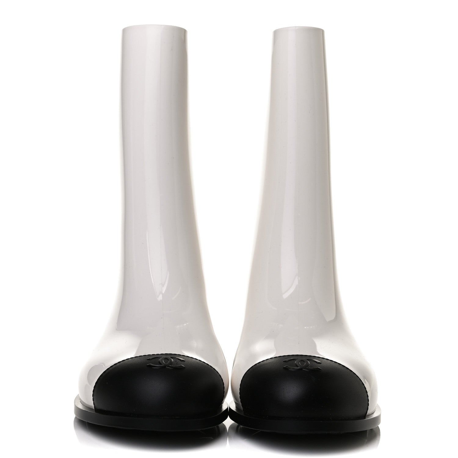 Chanel Rubber Rain Boots 38 Ivory Black 2 of 11