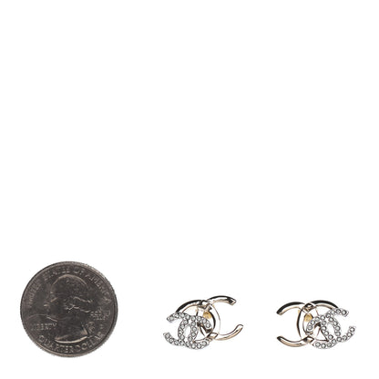Chanel Crystal Double CC Earrings Gold Silver 2 of 4