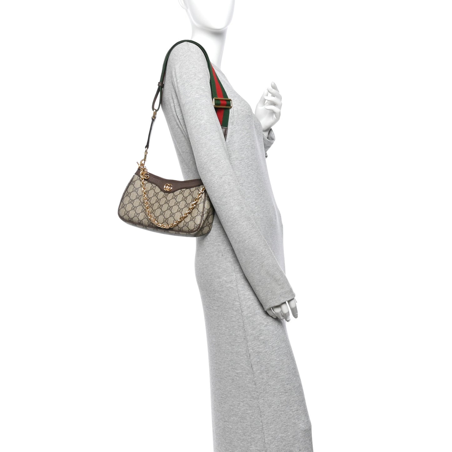 GG Supreme Monogram Textured Dollar Calfskin Web Small Ophidia GG Handbag Beige Ebony New Acero