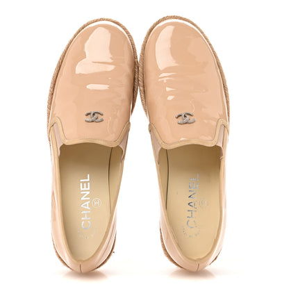 Chanel Patent CC Loafers Espadrille 38.5 Beige 2 of 9