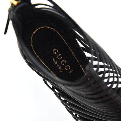 Gucci Saddle Soft Lux Peep Toe Caged High Heel Sandals 36.5 Black 7 of 16