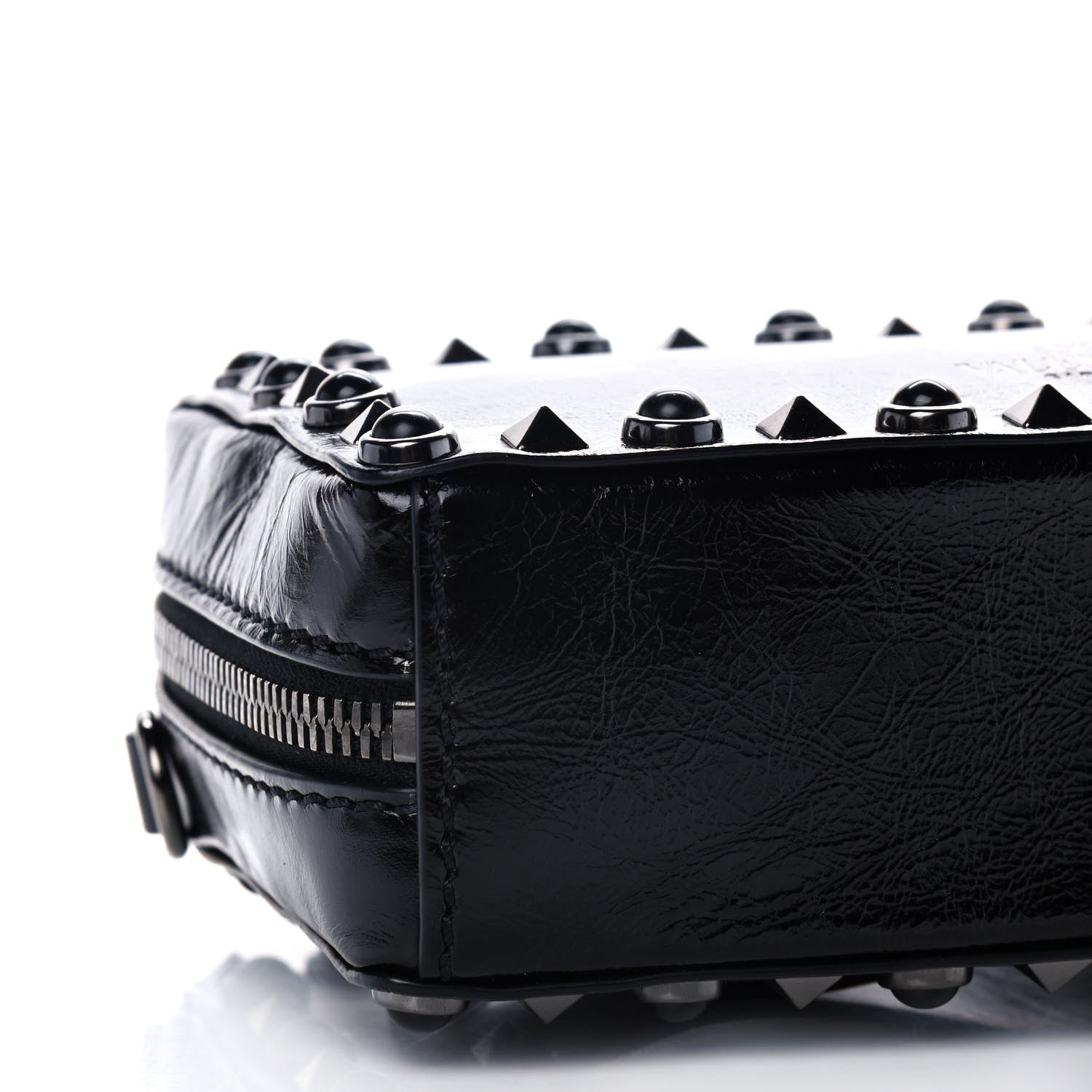 Valentino Garavani Craquele Calfskin Guitar Strap Rockstud Rolling Camera Bag Black 9 of 13