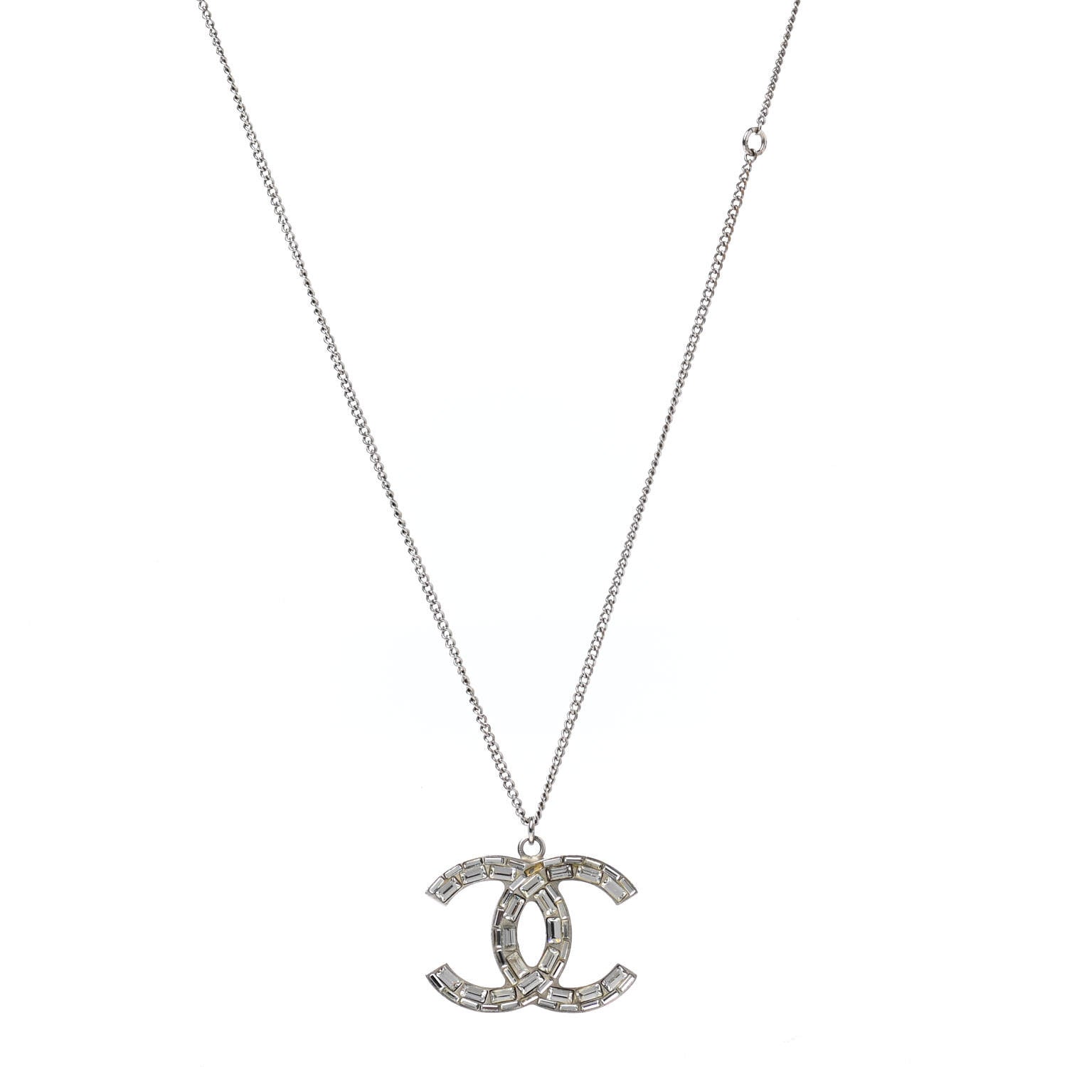 Chanel Baguette Crystal CC Necklace Silver 1 of 12