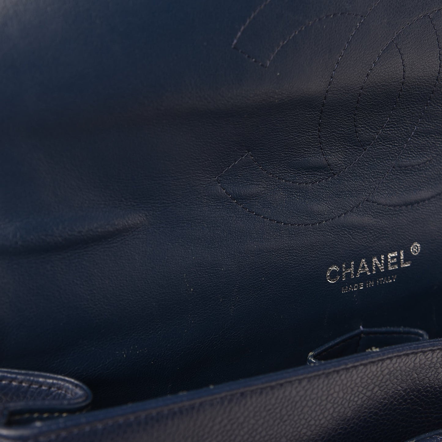 Caviar Quilted Jumbo Double Flap Navy Blue