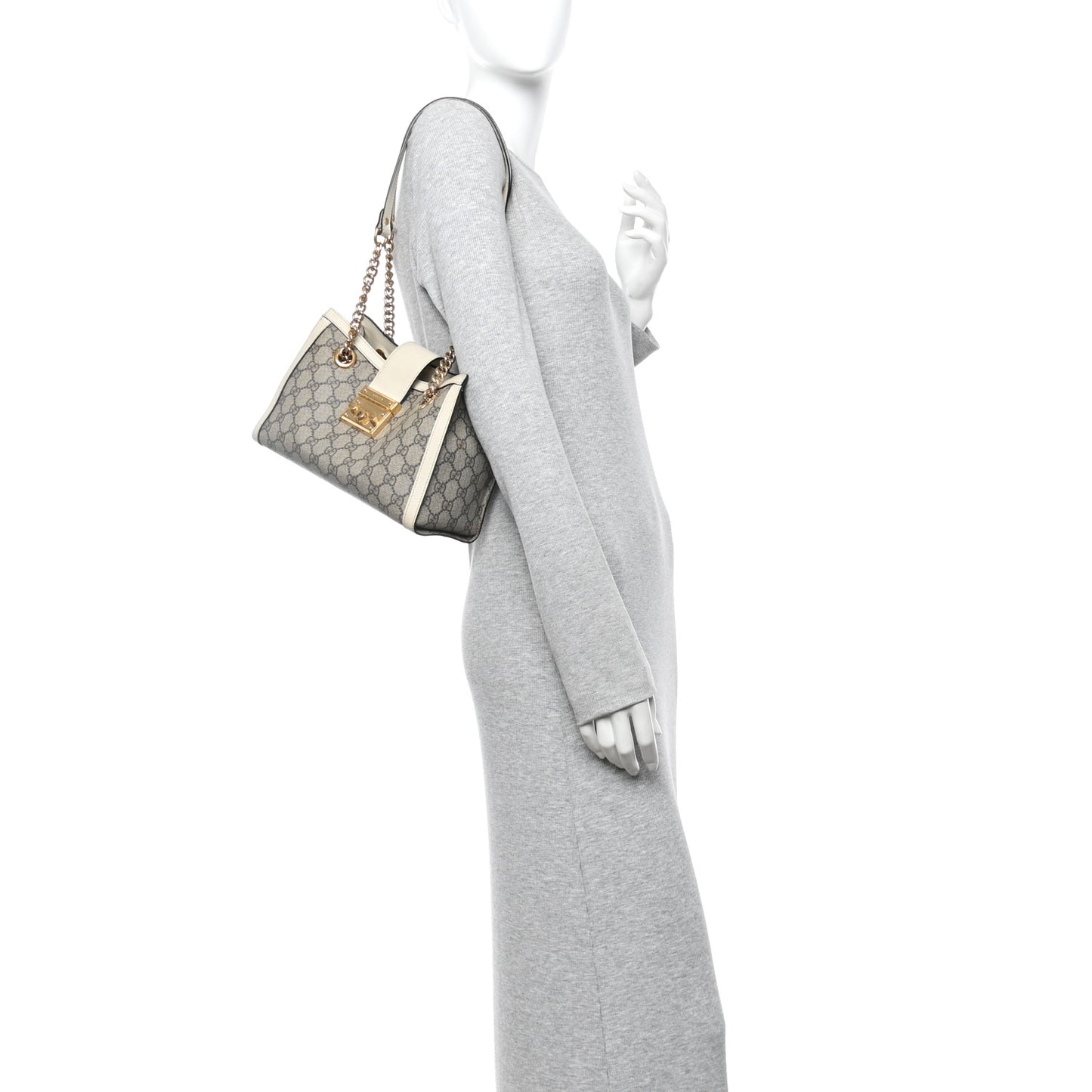 GG Supreme Monogram Moon Calfskin Small Padlock Tote Beige Ebony Mystic White
