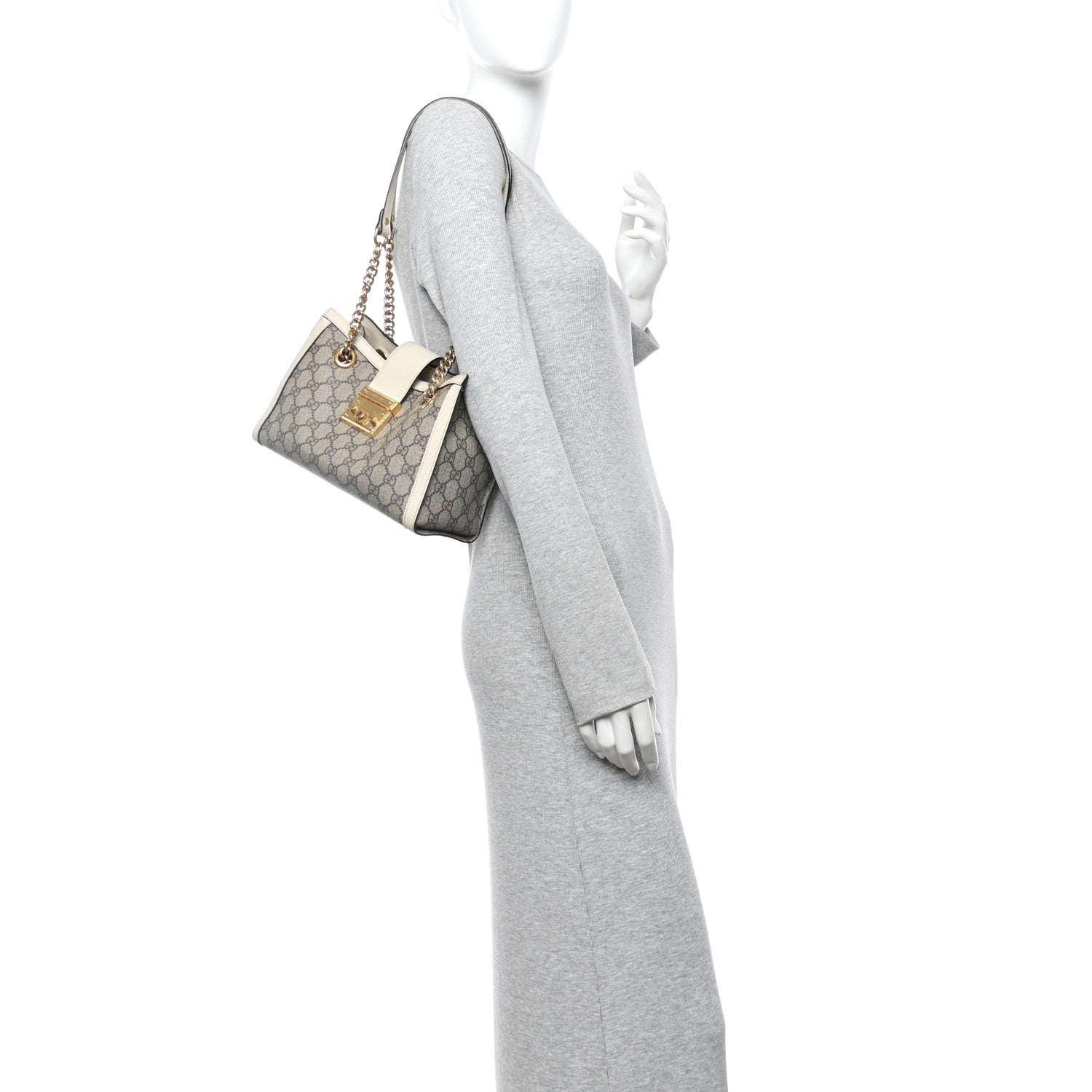 Gucci GG Supreme Monogram Moon Calfskin Small Padlock Tote Beige Ebony Mystic White 2 of 10