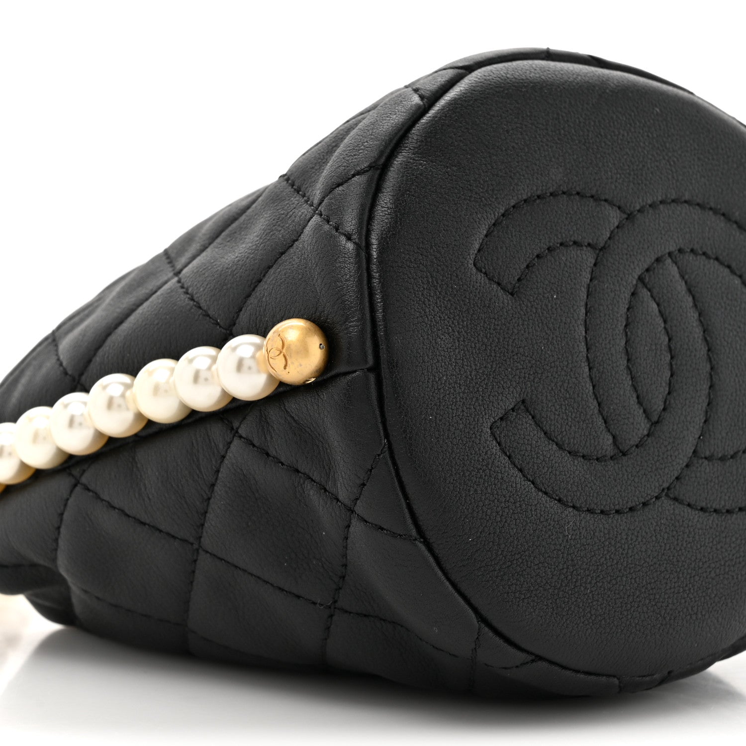 Chanel Calfskin Quilted Pearl Mini About Pearls Drawstring Bucket Bag Black 10 of 12
