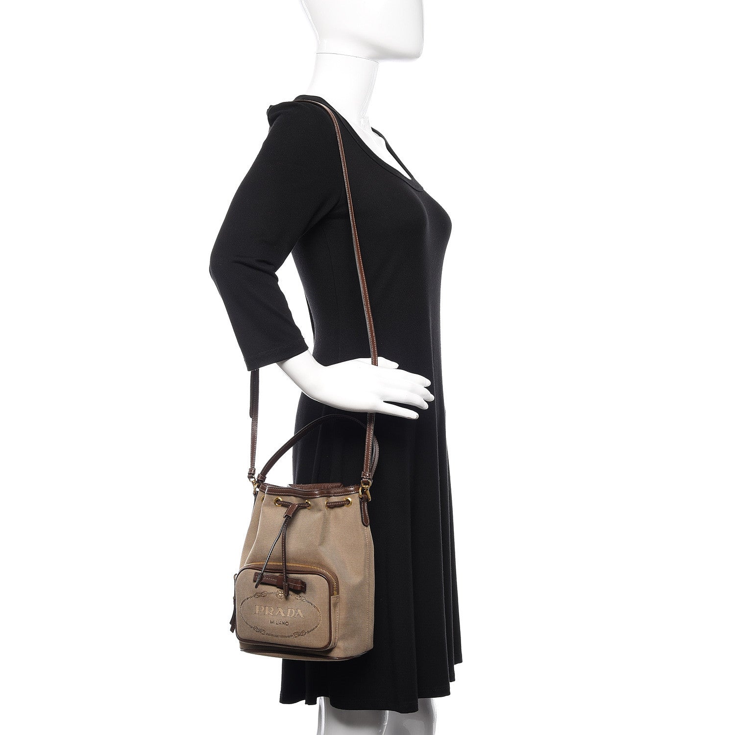 Prada Jacquard Logo Mini Bucket Crossbody Bag Corda Bruciato 2 of 13