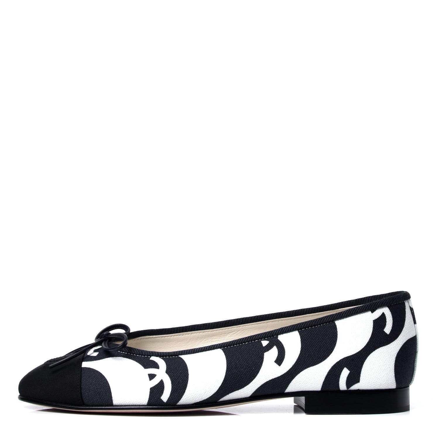 Chanel Printed Fabric Cap Toe Ballerina Flats 37 Navy White Black 1 of 6
