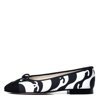 Chanel Printed Fabric Cap Toe Ballerina Flats 37 Navy White Black 1 of 6