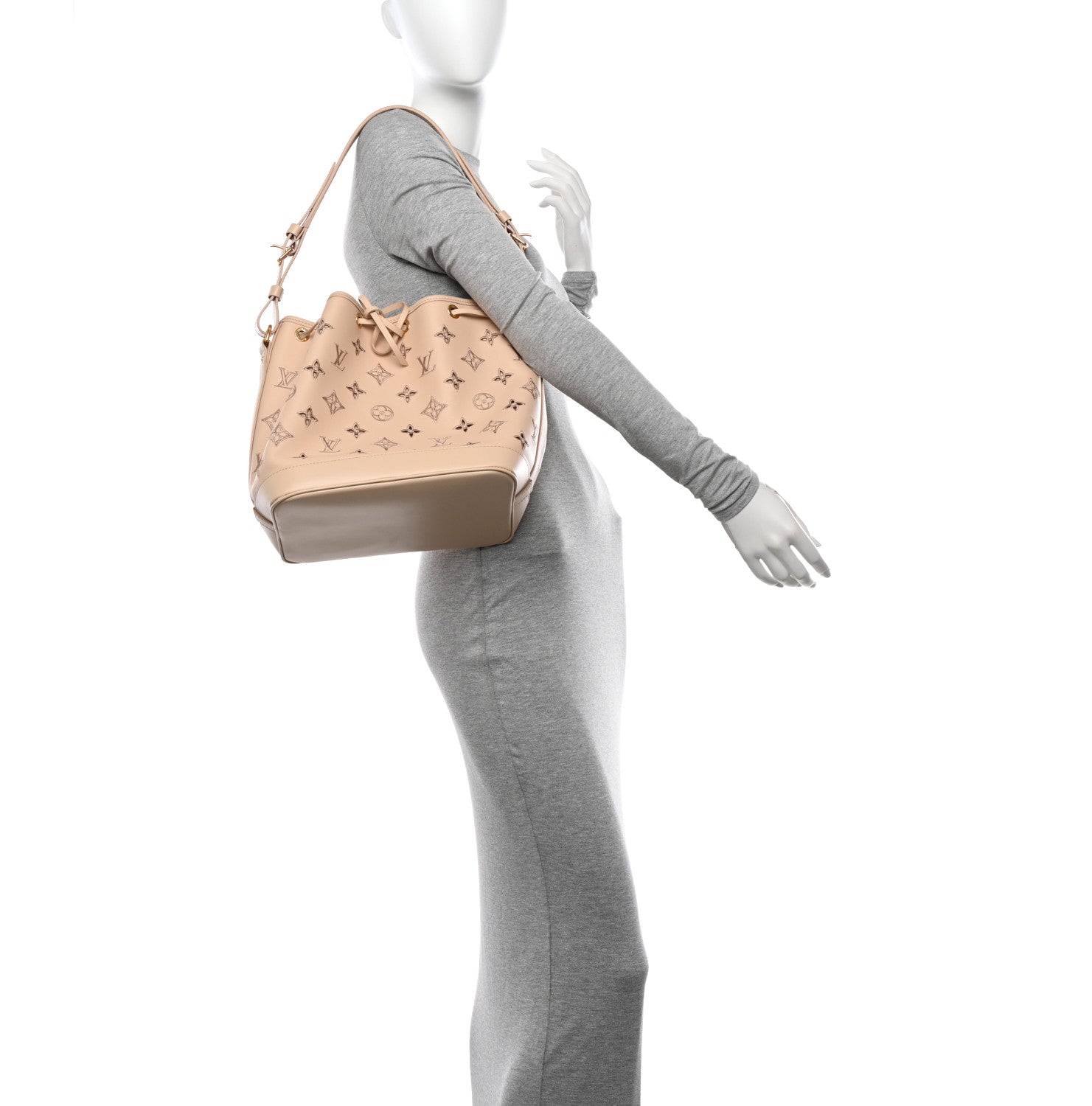 Louis Vuitton Calfskin Monogram Cutout Petit Noe Neutral 2 of 9