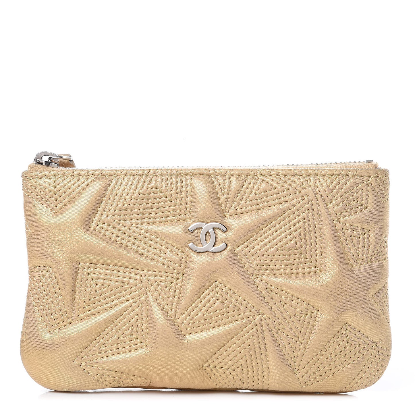 Metallic Lambskin Star Embossed Coin Purse Case Gold